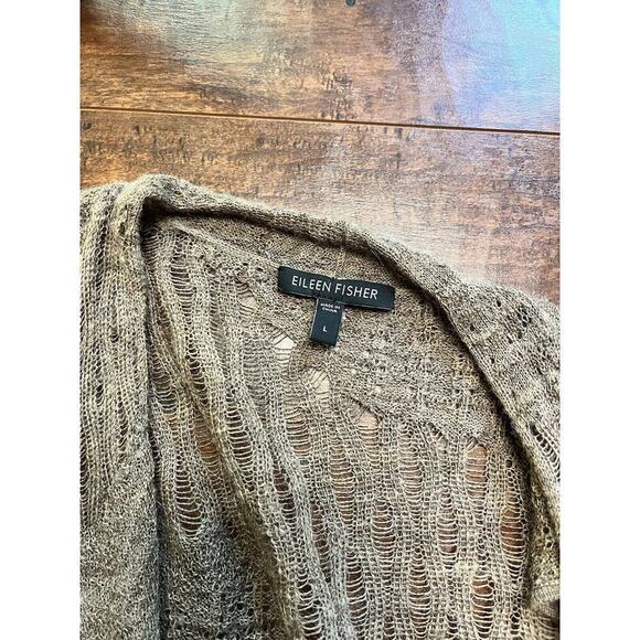 Eileen Fisher Womens Large Brown 100% Baby Alpaca Open Knit Drape Vest - Picture 6 of 7